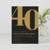 黒エレガントと金ゴールド40th誕生日パーティー 招待状 (スタンド正面)