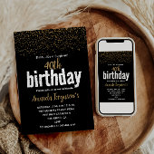 黒エレガントと金ゴールド40th誕生日パーティー 招待状