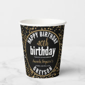 黒エレガントと金ゴールド40th誕生日パーティー 紙コップ (裏面)