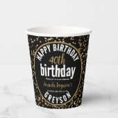 黒エレガントと金ゴールド40th誕生日パーティー 紙コップ (正面)