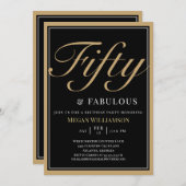 黒エレガントと金ゴールド50と素晴らしい誕生日 招待状 (正面/裏面)