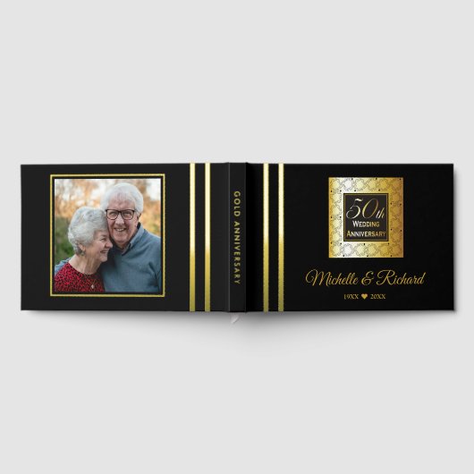黒エレガントと金ゴールド50周年記念写真 ゲストブック (全面)