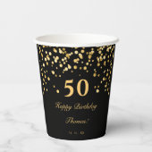 黒エレガントと金ゴールド50歳の誕生日パーティー 紙コップ (裏面)