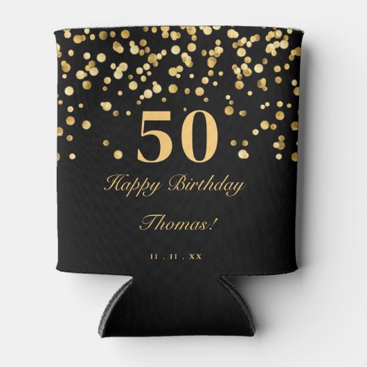 黒エレガントと金ゴールド50歳の誕生日パーティー 缶クーラー (正面)