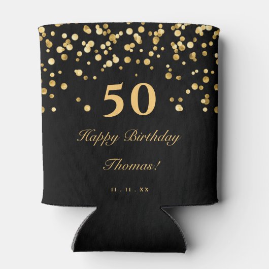 黒エレガントと金ゴールド50歳の誕生日パーティー 缶クーラー (裏面)