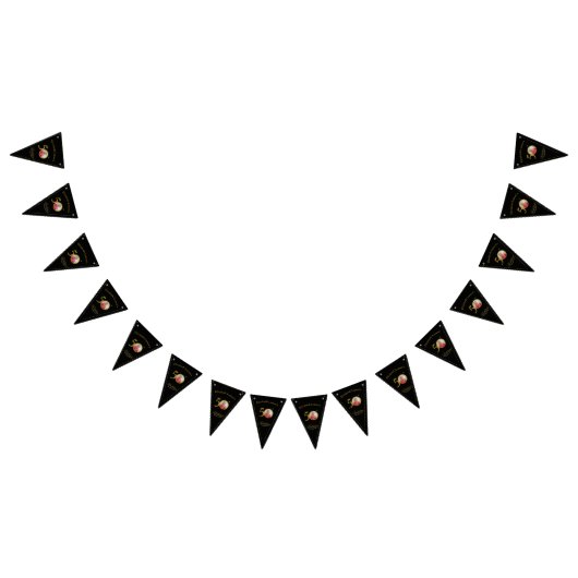 黒エレガントと金ゴールド50番目の誕生日招待状 バンティングフラッグ (全)