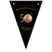 黒エレガントと金ゴールド50番目の誕生日招待状 バンティングフラッグ (第3の旗)