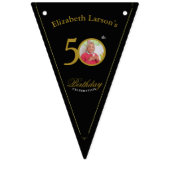 黒エレガントと金ゴールド50番目の誕生日招待状 バンティングフラッグ (第2の旗)