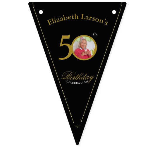 黒エレガントと金ゴールド50番目の誕生日招待状 バンティングフラッグ (第2の旗)