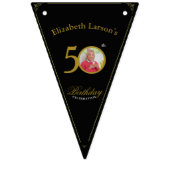 黒エレガントと金ゴールド50番目の誕生日招待状 バンティングフラッグ (第1の旗)