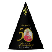 黒エレガントと金ゴールド50番目の誕生日招待状 パーティーハット (正面)