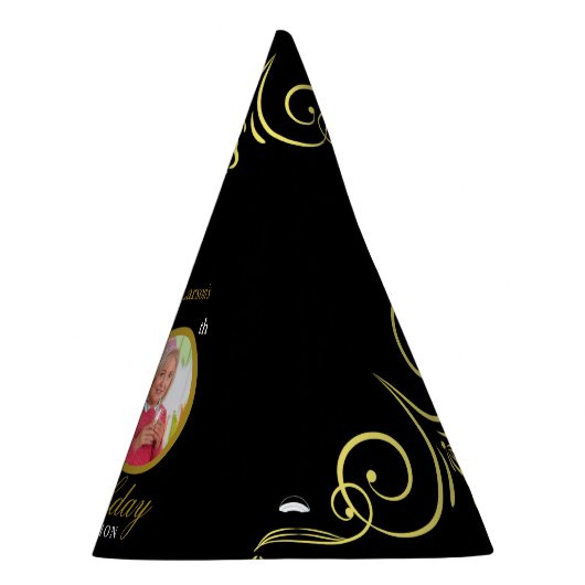 黒エレガントと金ゴールド50番目の誕生日招待状 パーティーハット (右)