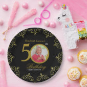 黒エレガントと金ゴールド50番目の誕生日招待状 ペーパープレート (パーティー)