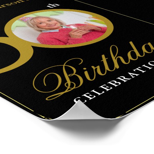 黒エレガントと金ゴールド50番目の誕生日招待状 ポスター (角)