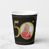 黒エレガントと金ゴールド50番目の誕生日招待状 紙コップ (裏面)