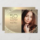 黒エレガントと金ゴールド50誕生日 招待状 (正面/裏面)