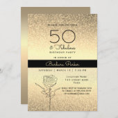 黒エレガントと金ゴールド50誕生日 招待状 (正面/裏面)