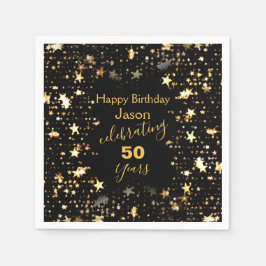 黒エレガントと金ゴールド50th誕生日パーティー スタンダードカクテルナプキン