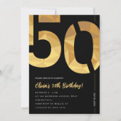 黒エレガントと金ゴールド50th誕生日パーティー 招待状 (正面)