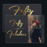 黒エレガントと金ゴールド50th Birthday Party写真 招待状<br><div class="desc">50歳モダンエレガントの誕生日パーティーの招待状。デザインは金ゴールドのスクリプトと写真を招待状の前面に掲載し、パーティー詳細は背面に。背景色は黒。このテンプレートを編集すクリックるカスタマイズには更に。</div>