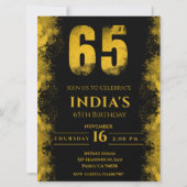 黒エレガントと金ゴールド65th誕生日パーティー 招待状 (正面)