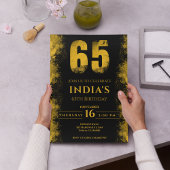 黒エレガントと金ゴールド65th誕生日パーティー 招待状