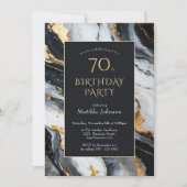 黒エレガントと金ゴールド70番目の誕生日招待状 招待状 (正面)