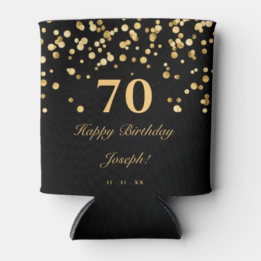 黒エレガントと金ゴールド70th誕生日パーティー 缶クーラー (正面)