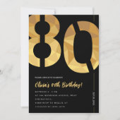 黒エレガントと金ゴールド80th誕生日パーティー 招待状 (正面)
