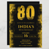 黒エレガントと金ゴールド80th誕生日パーティー 招待状 (正面/裏面)