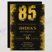 黒エレガントと金ゴールド85th誕生日パーティー 招待状 (正面/裏面)