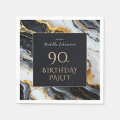 黒エレガントと金ゴールド90th誕生日パーティー スタンダードカクテルナプキン (正面)