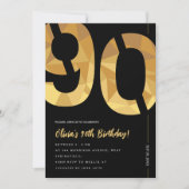 黒エレガントと金ゴールド90th誕生日パーティー 招待状 (正面)