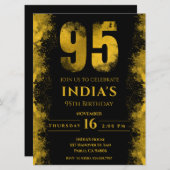 黒エレガントと金ゴールド95th誕生日パーティー 招待状 (正面/裏面)