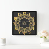 黒エレガントと金ゴールド スクエア壁時計 (ホーム)