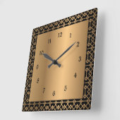 黒エレガントと金ゴールド スクエア壁時計 (傾斜)