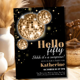 黒エレガントと金ゴールドShhh驚き50th 招待状