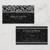 黒エレガントと金属の灰色のダマスク 名刺 (正面/裏面)