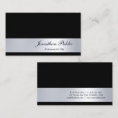 黒エレガントと銀のイタリックモダンスクリプトカッコいい 名刺 (正面/裏面)