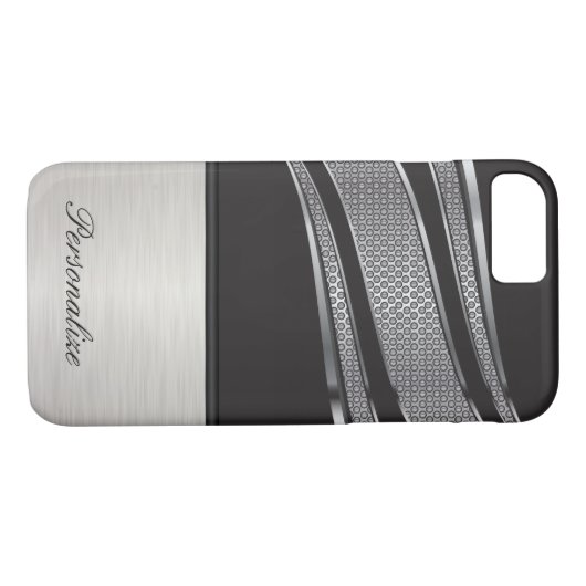 黒エレガントと銀のクロムメッシュ Case-Mate iPhoneケース (裏面(横))