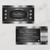 黒エレガントと銀のクロームきらめく効果 名刺 (正面/裏面)