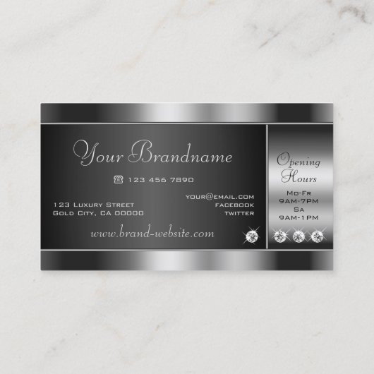 黒エレガントと銀のクロームきらめく効果 名刺 (裏面)