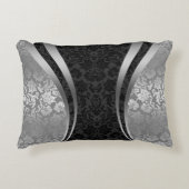 黒エレガントと銀のグレーのフローラダマスク アクセントクッション (正面)