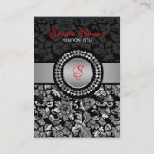 黒エレガントと銀のグレーのフローラダマスク 名刺 (正面)