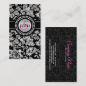 黒エレガントと銀のグレーのフローラダマスク 名刺 (正面/裏面)