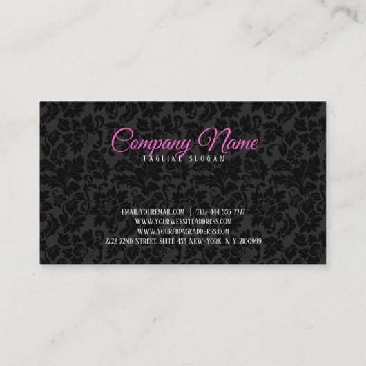 黒エレガントと銀のグレーのフローラダマスク 名刺 (裏面)