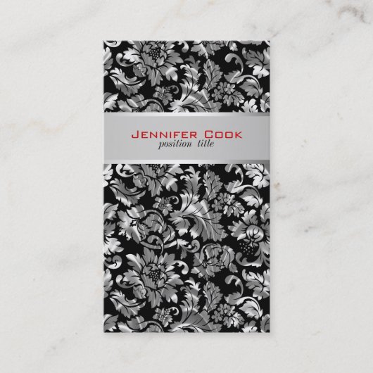 黒エレガントと銀のグレーのフローラマスク2 名刺 (正面)