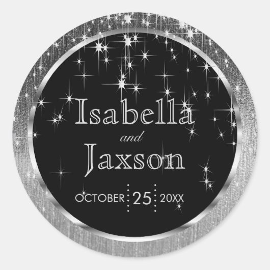 黒エレガントと銀のスターラ結婚イト ラウンドシール (正面)