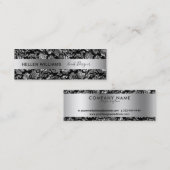 黒エレガントと銀のダマスク スキニー名刺 (正面/裏面)