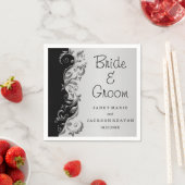 黒エレガントと銀のフローラ結婚 スタンダードカクテルナプキン (インサイチュ)